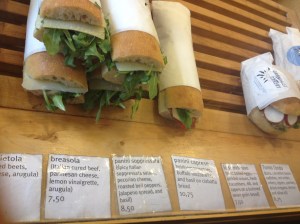 Some Panini options in Grandaisy Bakery in Tribeca NYC