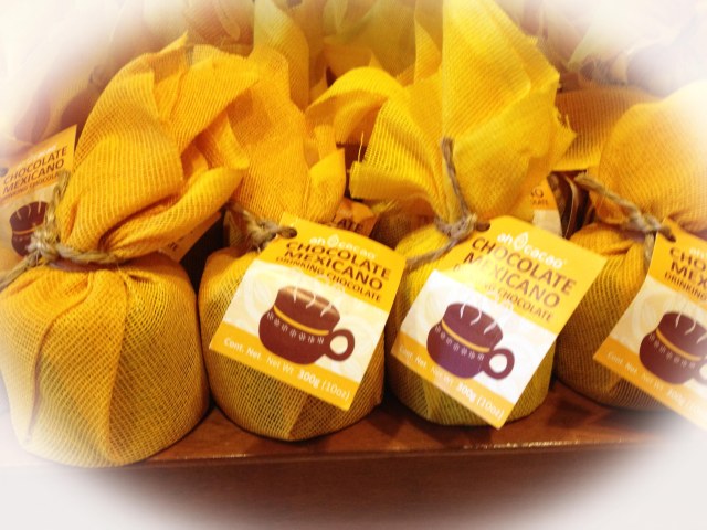 Bags of Mexican Chocolate to make sipping chocolate at Ah Cacao Chocolate Cafe in Cancun, Mexico