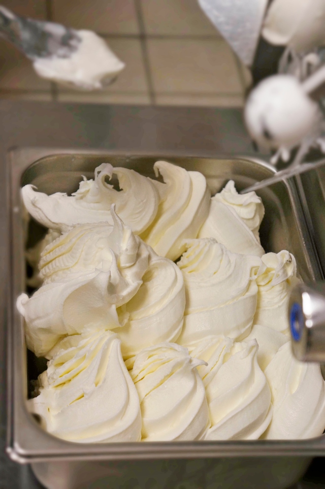 Vanilla gelato (or Cream in Cookies and Cream) made during the gelato making class at Mia Chef Gelateria in NYC
