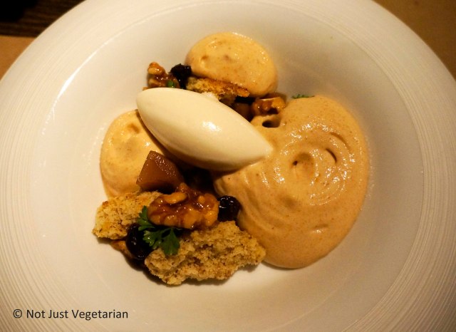 Walnut dessert - Parsley ice cream with raisins, candied walnuts, raisin foam and walnut cake at Gwynnett St. NYC