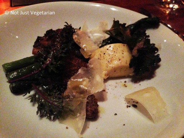 Ricottao sformato with grilled asparagus and thinly sliced parmigiano at Hearth NYC
