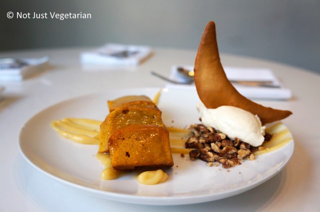 Sweet potato caramel cake with spiced pecans and creme fraiche at Kyotofu NYC