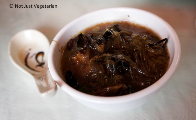 Chicken with mushroom and vermicelli in a cup at Lao Dong Bei in Flushing NY