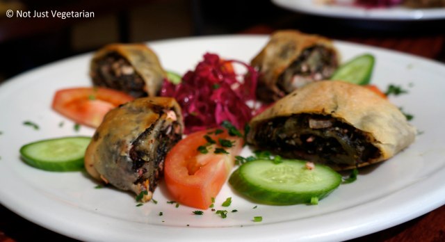Chicken marinated with spices (zaatar), rolled in pita bread and fried at Tanoreen NYC