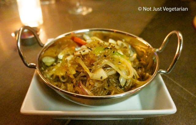 Jap Chae - Korean sweet potato noodle bowl with mushrooms and vegetables - at Barn Joo NYC