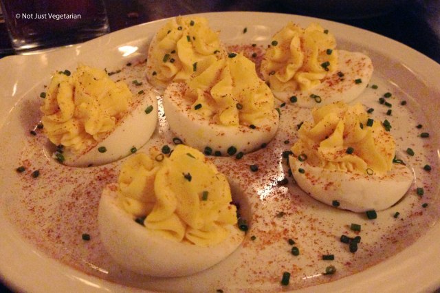 Deviled eggs with dijon, cayenne, and chives at The Smith Restaurant and Bar near the Lincoln Center in NYC
