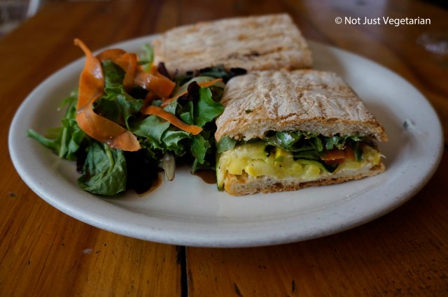 Roasted veggie panini at 'sNice Cafe in the West Village in NYC