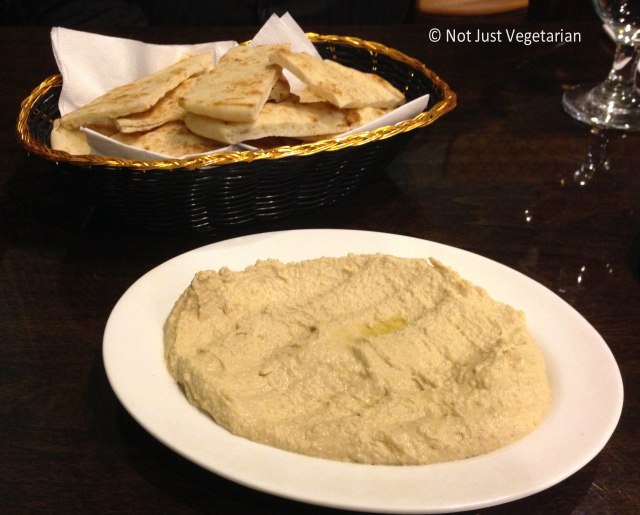 Hummus with warm pita bread at Rumi Turkish Grill in Jersey City