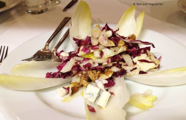 Endive, radicchio, blue cheese, and walnut salad with truffle oil at Stuzzico in London