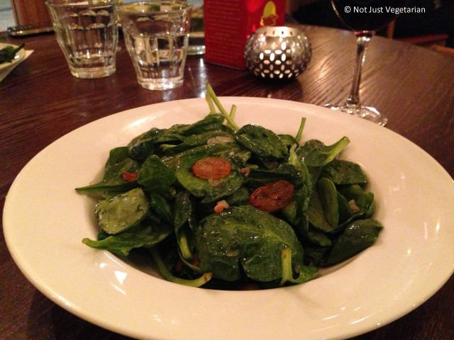 Catalan spinach lightly wilted with pinenuts and raisins at Casa Brindisa in London