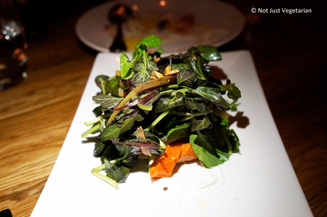Watercress salad with roasted carrots, cumin, yogurt, and pistachios at  L'Apicio in NYC