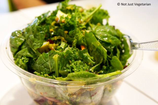Fall Superfood Salad (spinach, kale, red cabbage mix, pumpkin seeds, sesame grilled tofu, fresh beets, wheat berries, butternut squash, spicy broccoli) at Just Salad in NYC