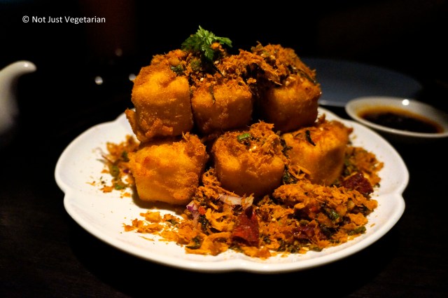 Salt and pepper tofu with home made pumpkin tofu at Hakkasan Mayfair in London