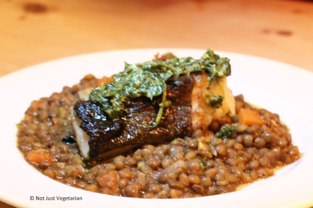 Cod on puy lentils at ffiona's in London