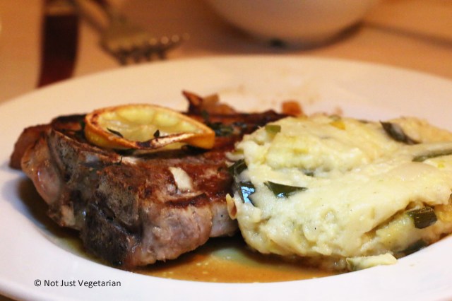Pork chops with mashed potatoes at ffiona's in London