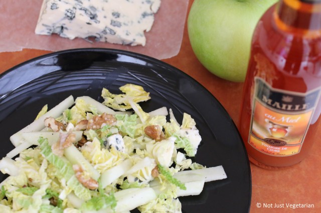 Savoy cabbage, apple, walnut and blue cheese salad with Maille Cider vinegar with honey
