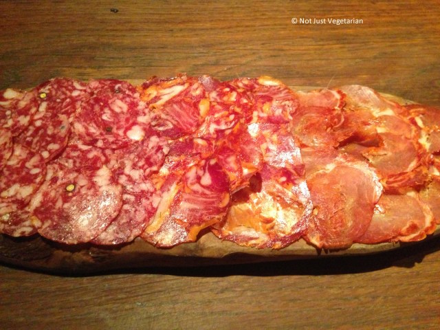 Plate of Spanish charcuterie at Salt Yard in London