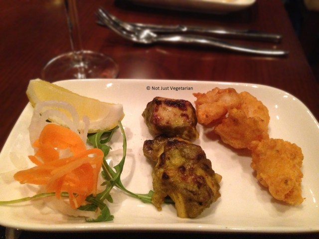 Kandhari chicken malai tik ka (left) and amritsari fish tikka at Indali Lounge in London