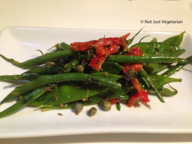 Green and yellow beans with red peppers, capers, coriander seeds and tarragon at Ottolenghi Islington in London