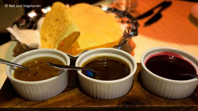 Papads / poppadoms with chutneys at Dalcha in London
