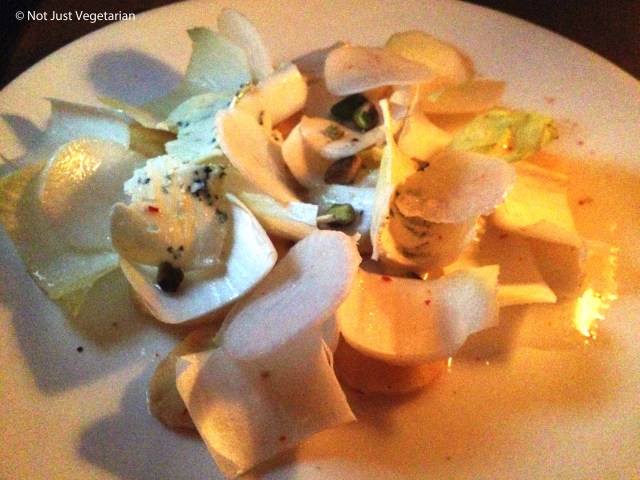 Parsnip salad with endive, blue cheese, and pistachio at Navy in NYV