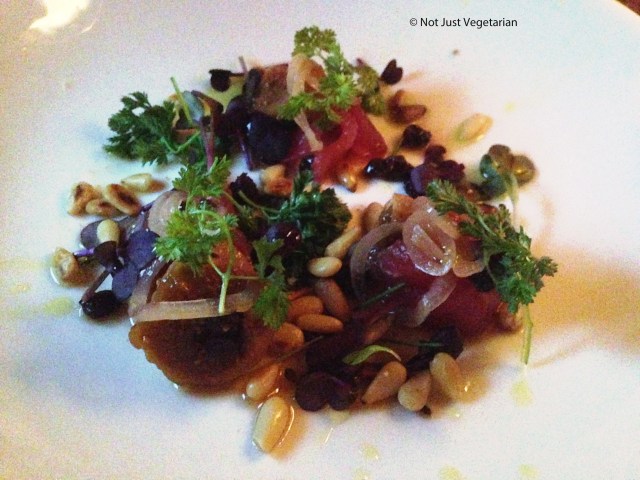 Tuna crudo with pine nut and pickled fruit at Navy in NYC
