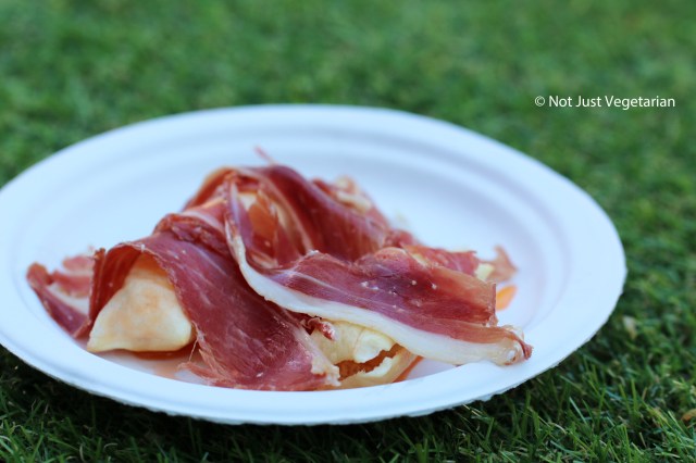 Iberico ham over bread and tomato pillow from Ametsa at the Taste of London 2014